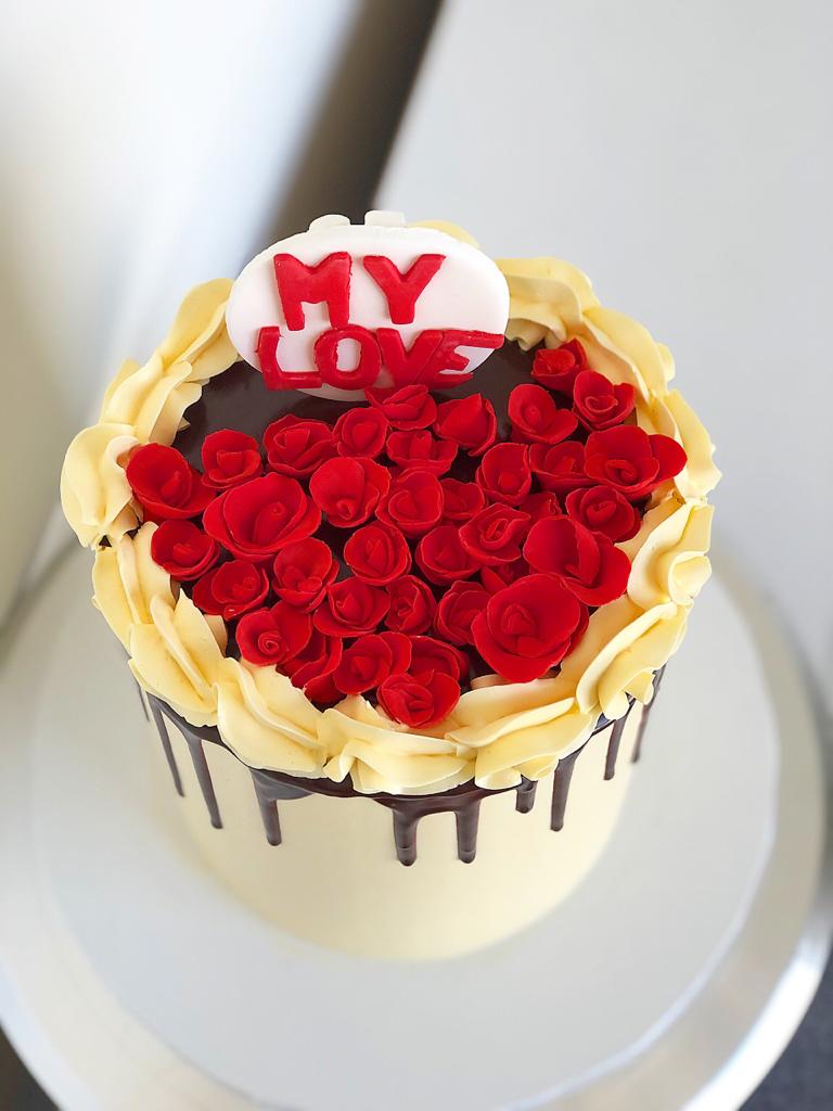 Chocolate Drip Buttercream Birthday Cake With Roses