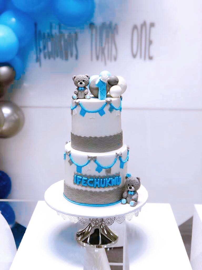 Two-Tier Birthday Cake (One Year Old Teddy Bear Theme)