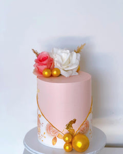 FLOWERS & SPHERES THEMED CAKE (Gold Edition)