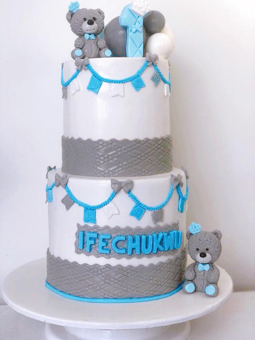 Two-Tier Birthday Cake (One Year Old Teddy Bear Theme)