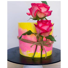 Load image into Gallery viewer, abstract cake, custom cakes, real flower, pink and yellow coloured cake